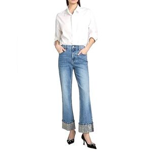 NWT Alice + Olivia Weezy High Rise Cuff Ankle Jeans Sierra Light Blue Size 24
